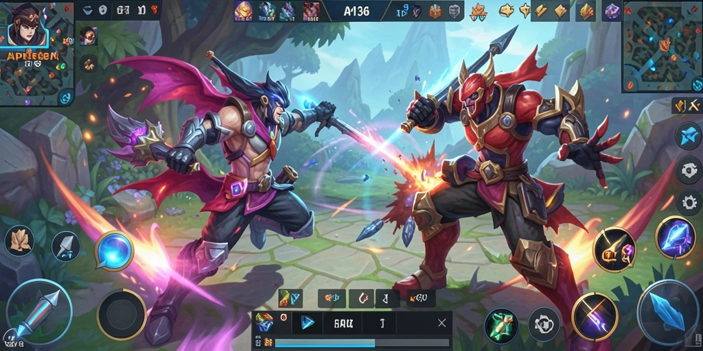 Tangkapan layar gameplay seru dari API36 dalam pertempuran MOBA.