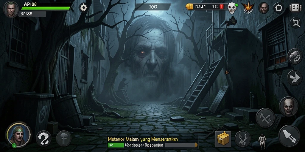 Tampilan gameplay menegangkan dengan banyak elemen horor yang mencekam.