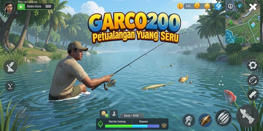 Tampilan gameplay GARCO200 dengan aksi memancing yang seru.