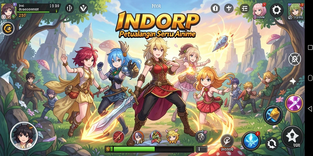 Tampilan gameplay menakjubkan dari INDORP dengan karakter anime yang dinamis.
