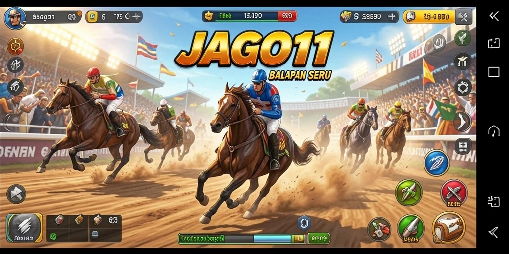 Screenshot menunjukkan momen intens balapan mobil di JAGO11.