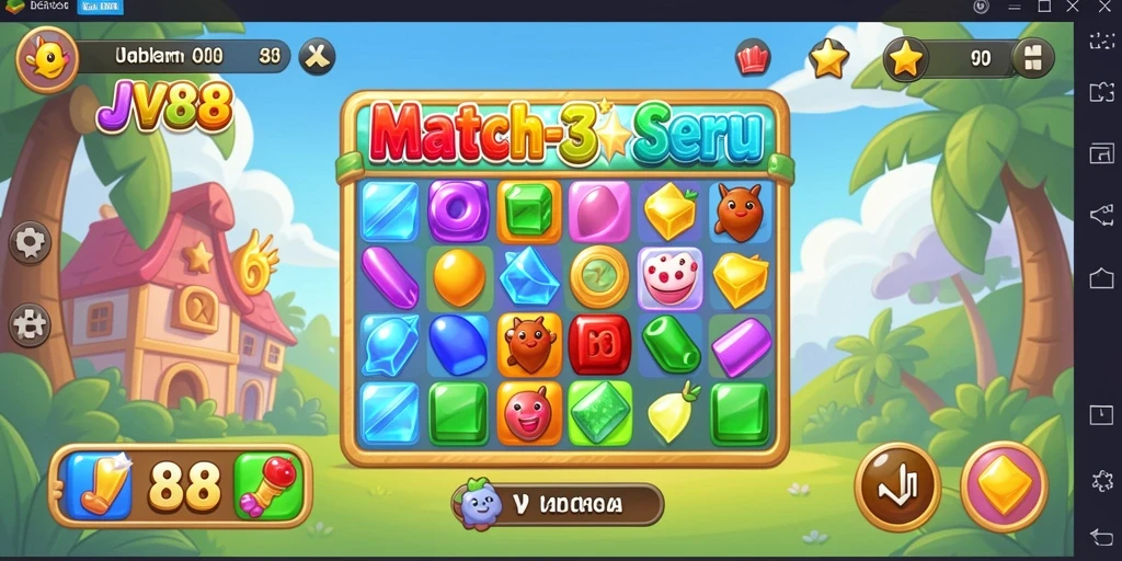 Gambaran gameplay seru di JV88 dengan level Match-3 yang menantang.