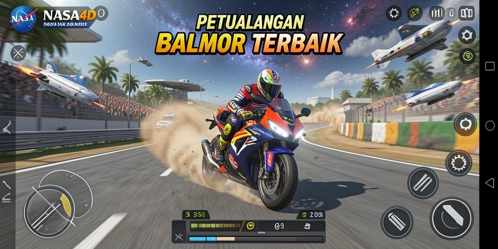 Tangkapan layar gameplay <strong>NASA4D</strong> menampilkan balapan motor yang mendebarkan.