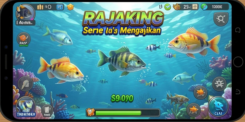 Tampilan gameplay seru dalam RAJAKING saat berburu ikan.