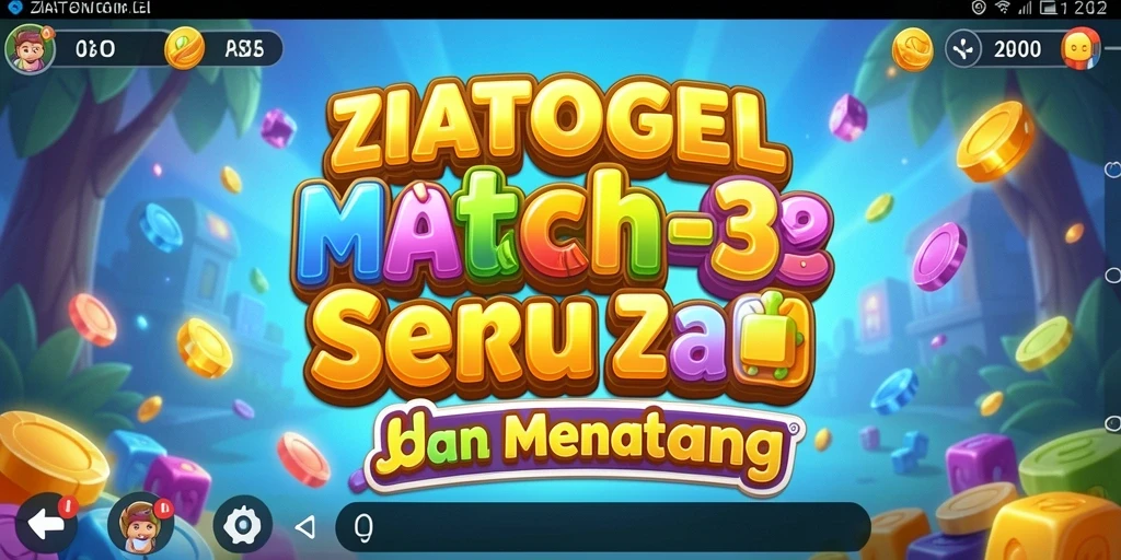 Screenshot <strong>ZIATOGEL</strong> menampilkan gameplay Match-3 yang seru dan penuh warna.